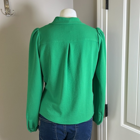 Sezane Abelia Blouse Green Faux Wrap Top Vneck Draped Shirt Long Sleeve 34 US XS - Picture 6 of 13
